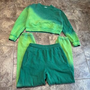 SUNDRY Anthropologie Womens Green Ombre Tie Dye Sweatshirt Jogger Set Sz S Small
